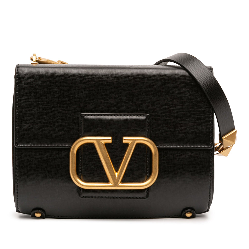 Grained Calfskin Stud Sign Shoulder Bag