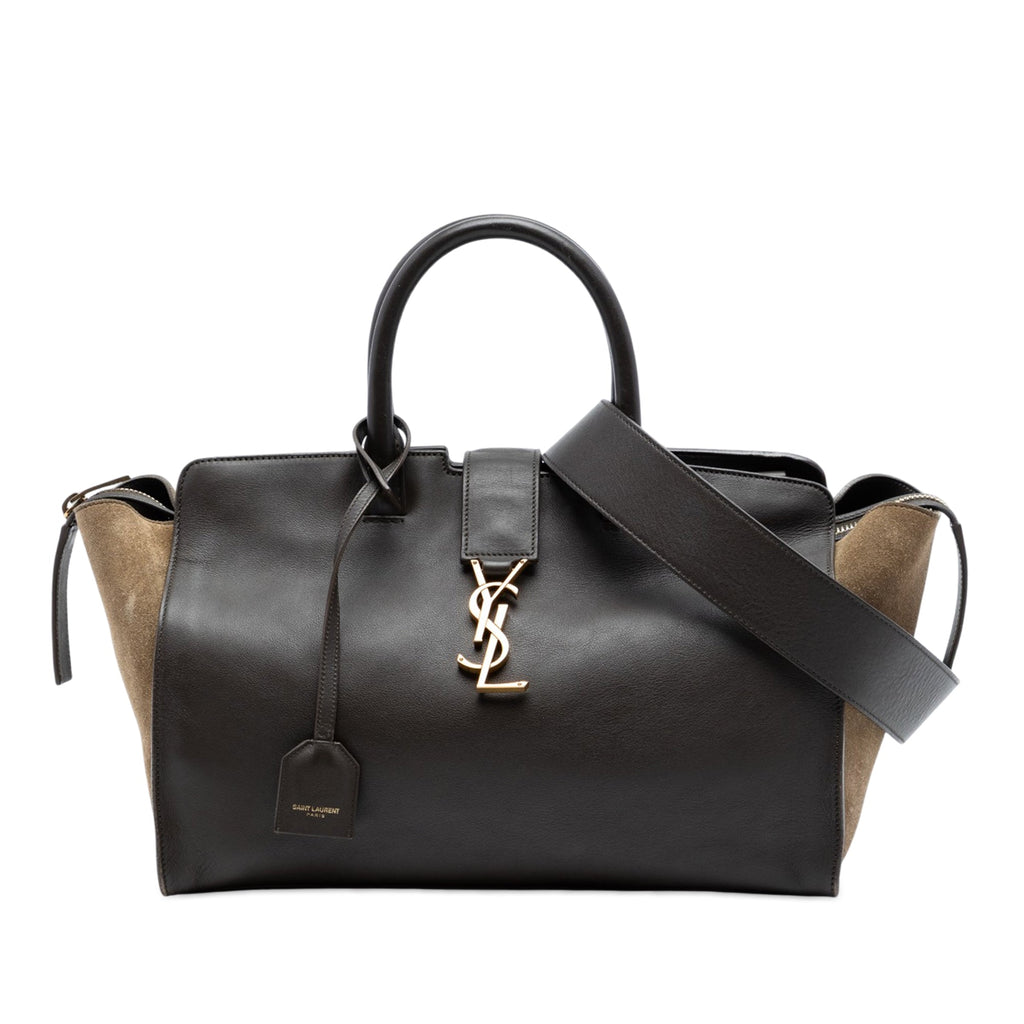 Small Suede Trimmed Leather Downtown Cabas Satchel