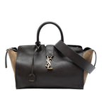 Small Suede Trimmed Leather Downtown Cabas Satchel