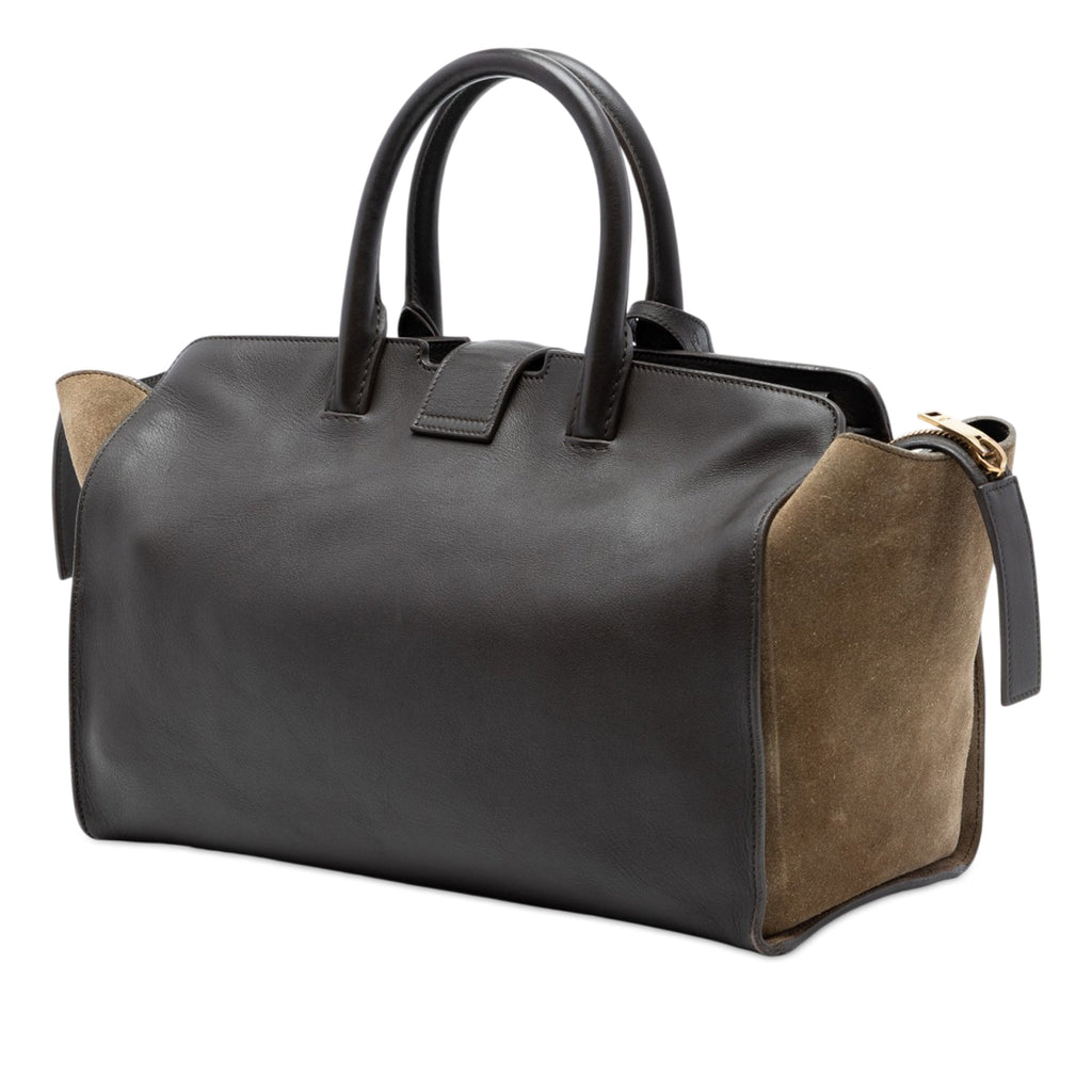 Small Suede Trimmed Leather Downtown Cabas Satchel