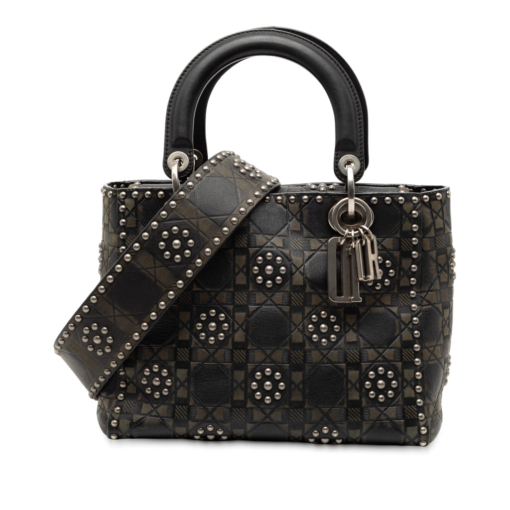 Medium Calfskin Cannage Embossed Flower Studded Supple Lady Dior