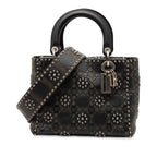 Medium Calfskin Cannage Embossed Flower Studded Supple Lady Dior
