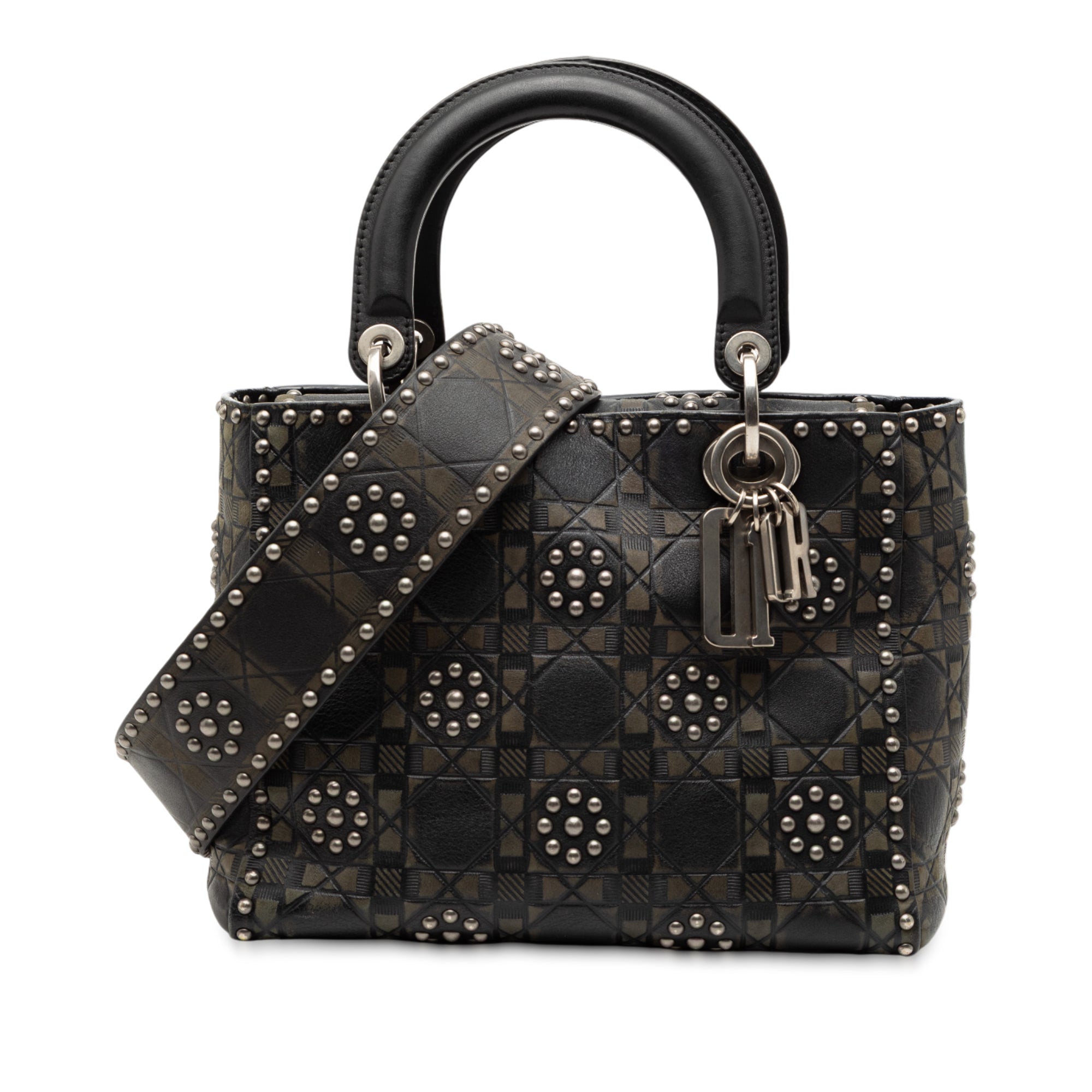 Medium Calfskin Cannage Embossed Flower Studded Supple Lady Dior