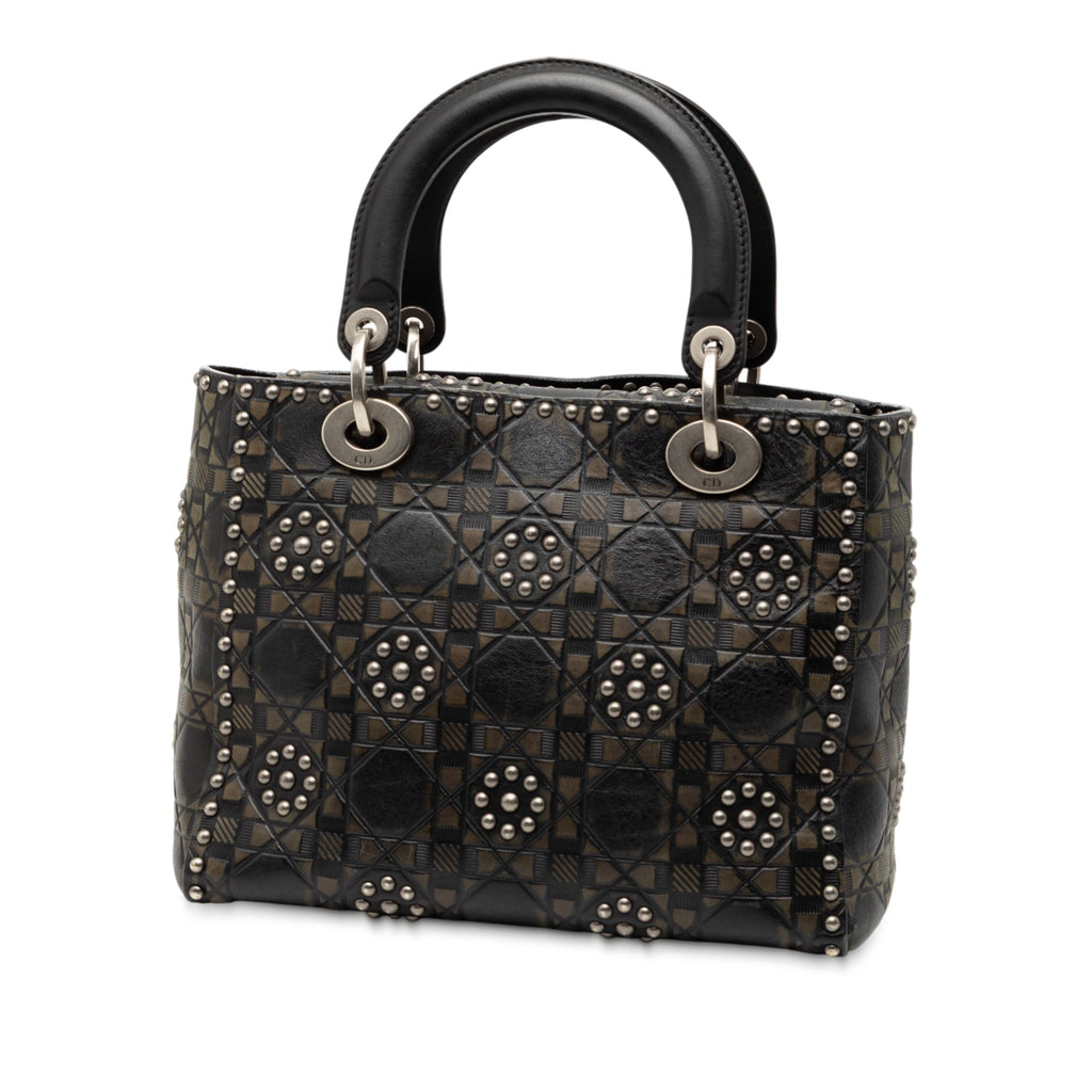 Medium Calfskin Cannage Embossed Flower Studded Supple Lady Dior