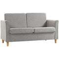 2 Seater Sofa, Fabric Compact Loveseat Couch with Wood Legs and Armrest, Light Grey