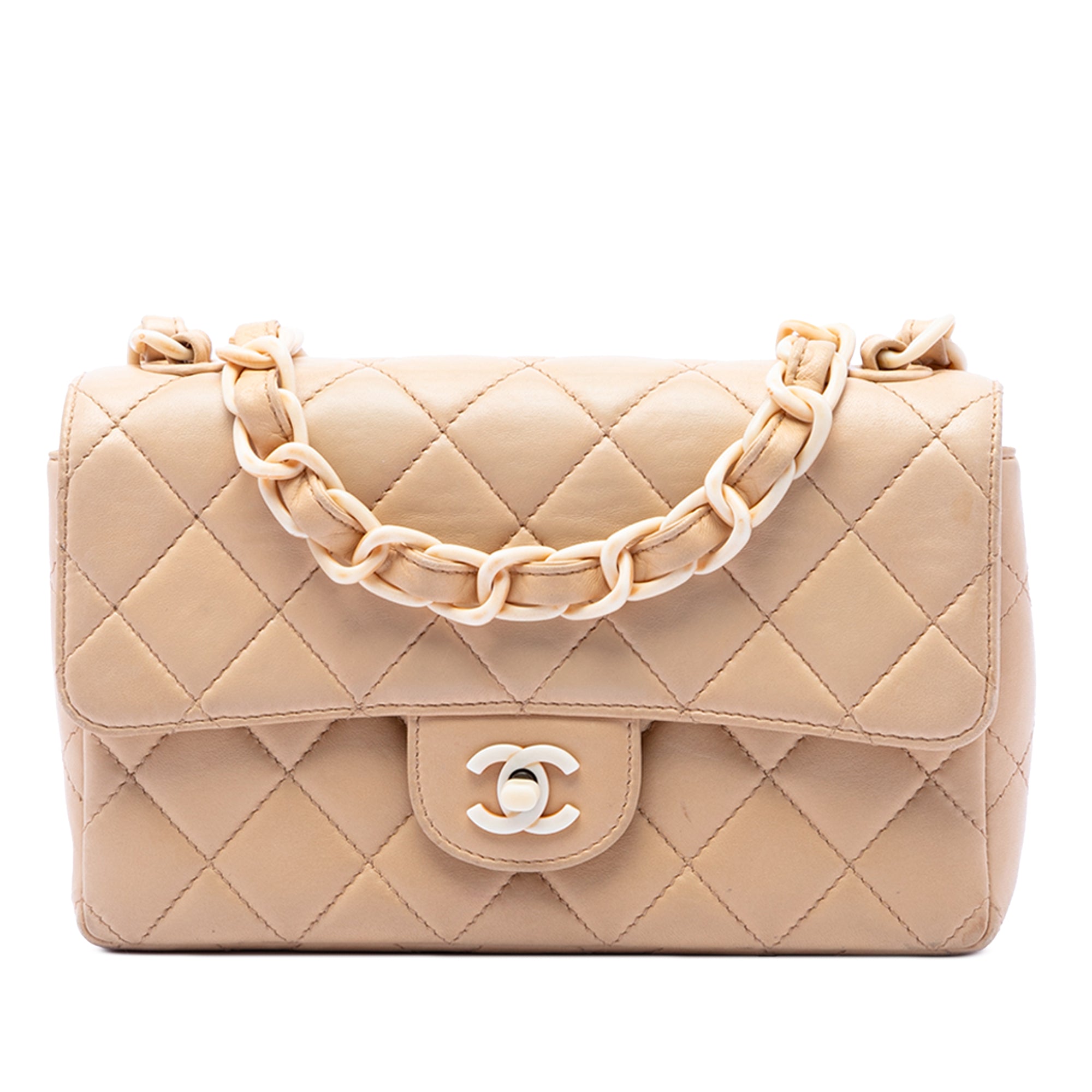 CC Quilted Lambskin Resin Chain Single Flap