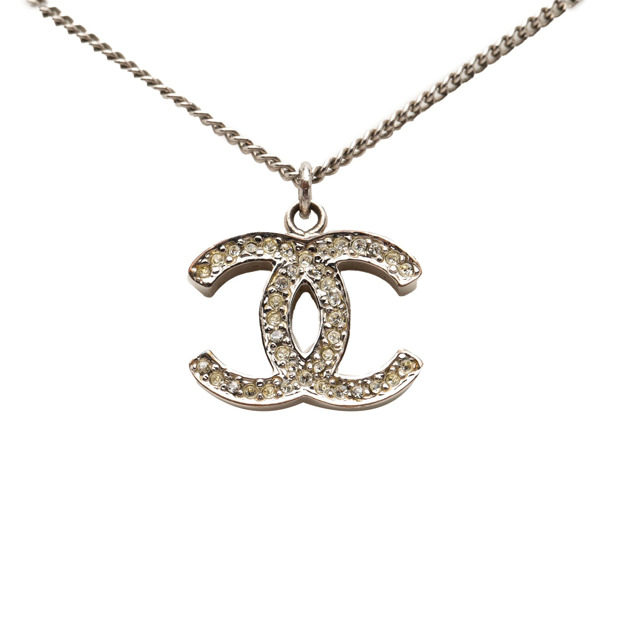 CC Silver Plated Rhinestone Pendant Necklace