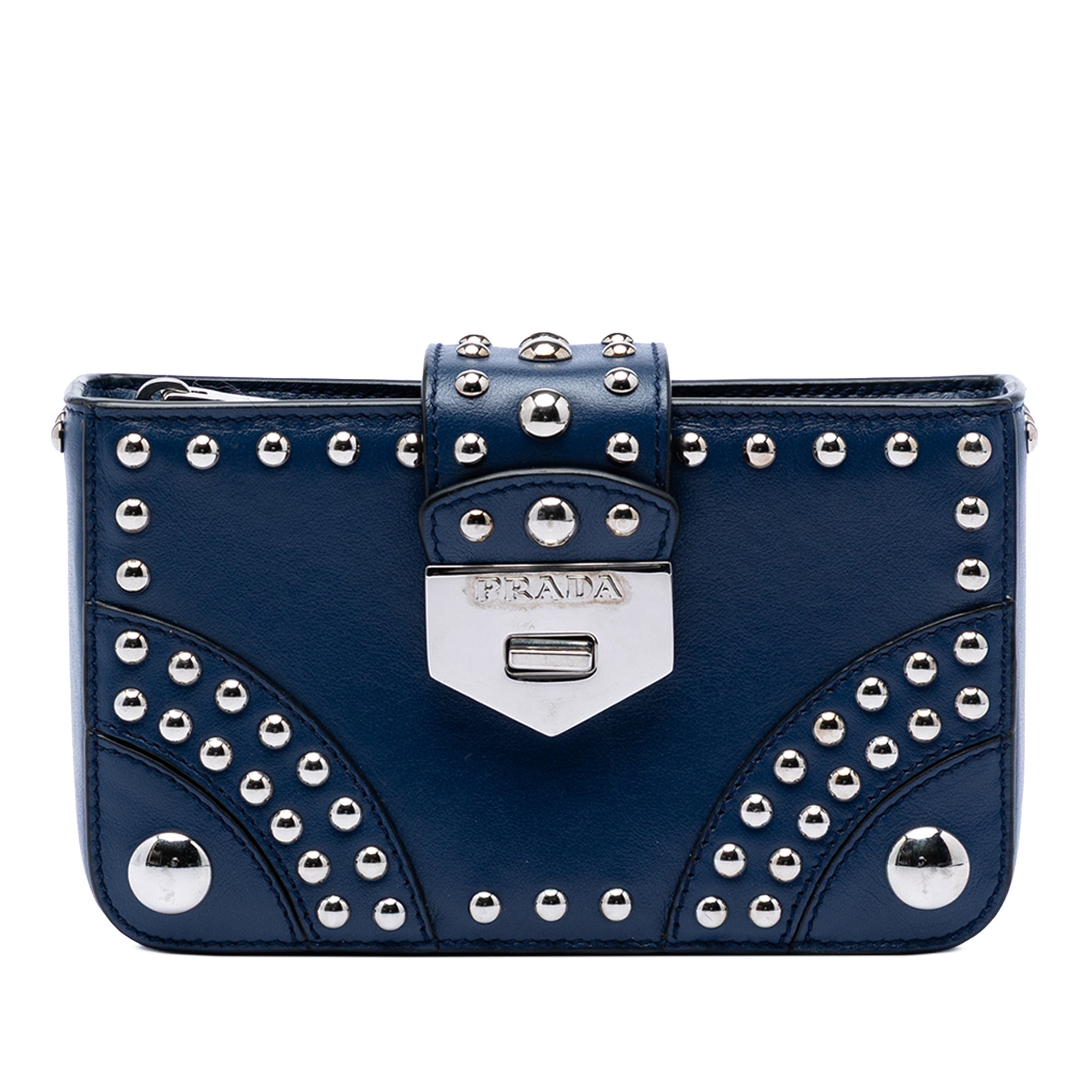 City Calfskin Studded Elektra Turn Lock Clutch
