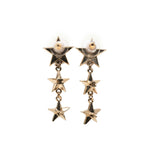 CC Gold Plated Triple Star Drop Bullet Back Earrings