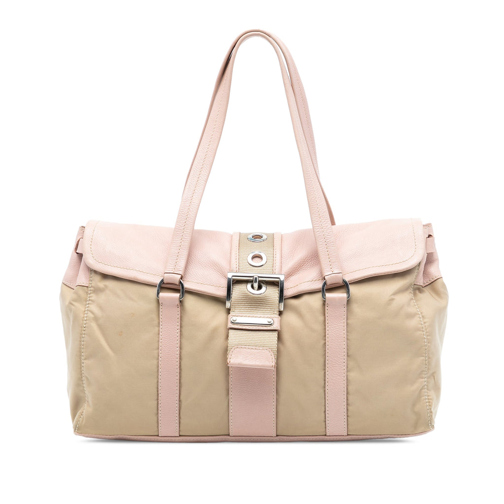 Vitello Trimmed Tessuto Shoulder Bag
