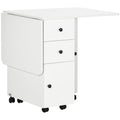 Folding Dining Table on Wheels for 4-6 with Storage Drawers, Cabinet, White