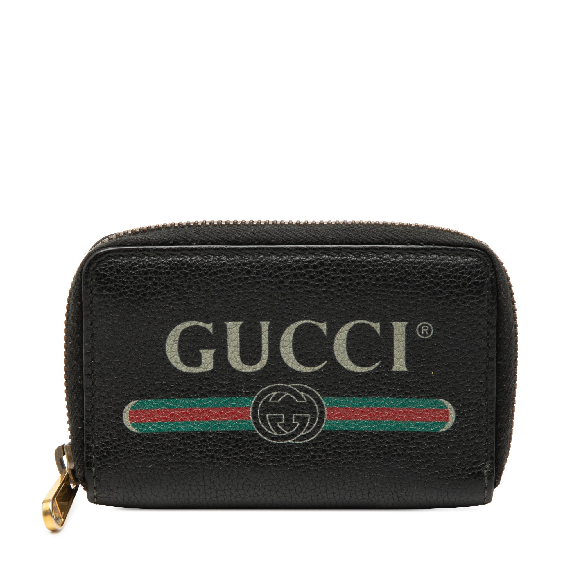 Grained Calfskin Logo Zip Around Coin Pouch