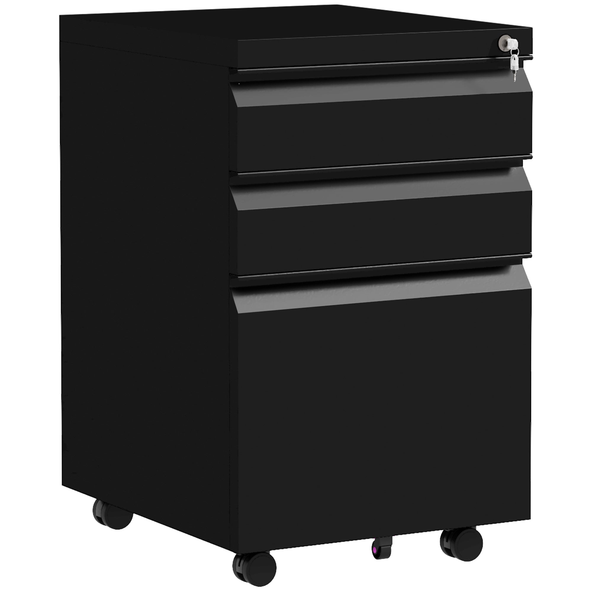 3-Drawer Mobile File Cabinet, Steel Lockable Under Desk Drawers, 37 x 43.5 x 60cm, Black