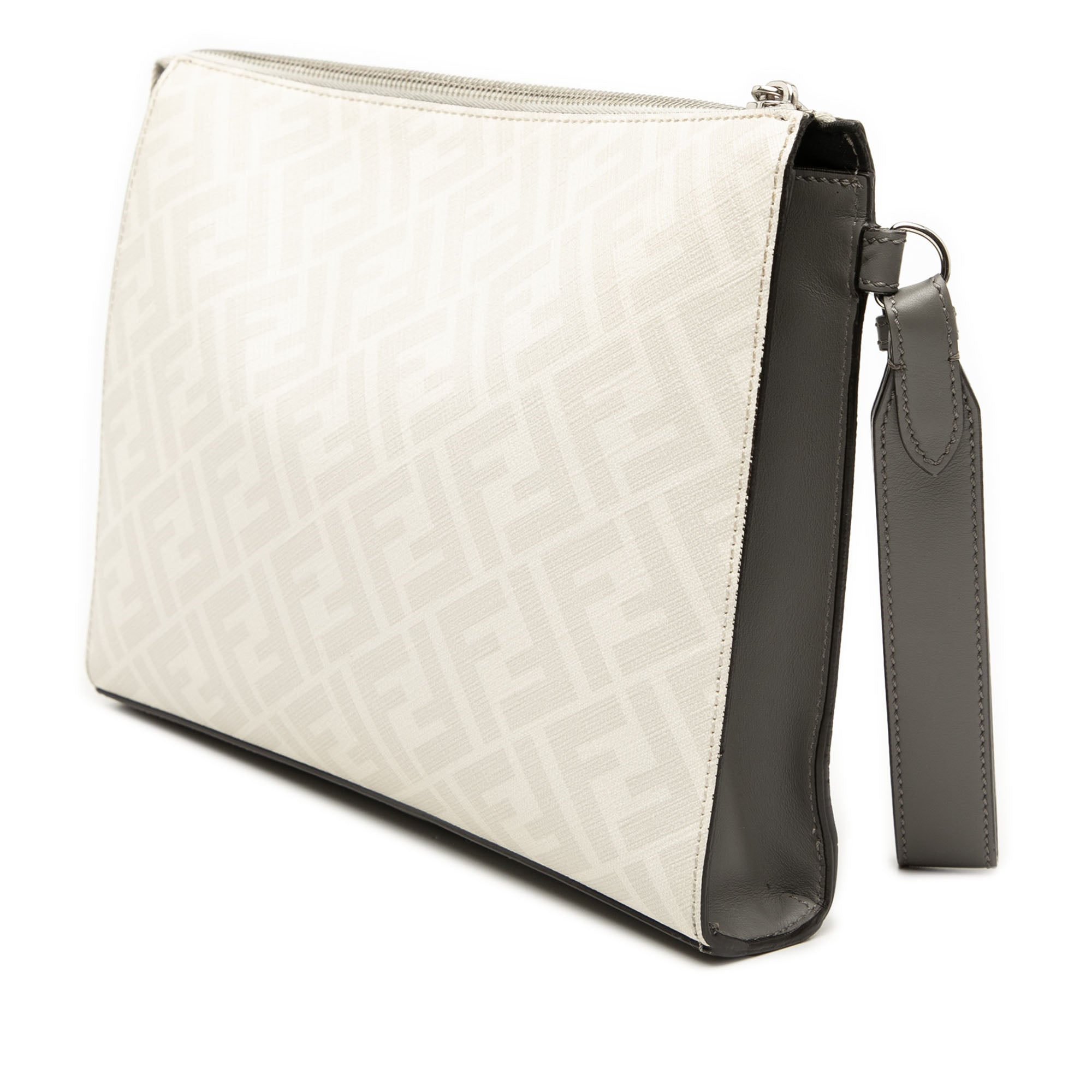 Zucca Coated Canvas FF 1974 Diagonal Vitello Liberty Front Zip Clutch