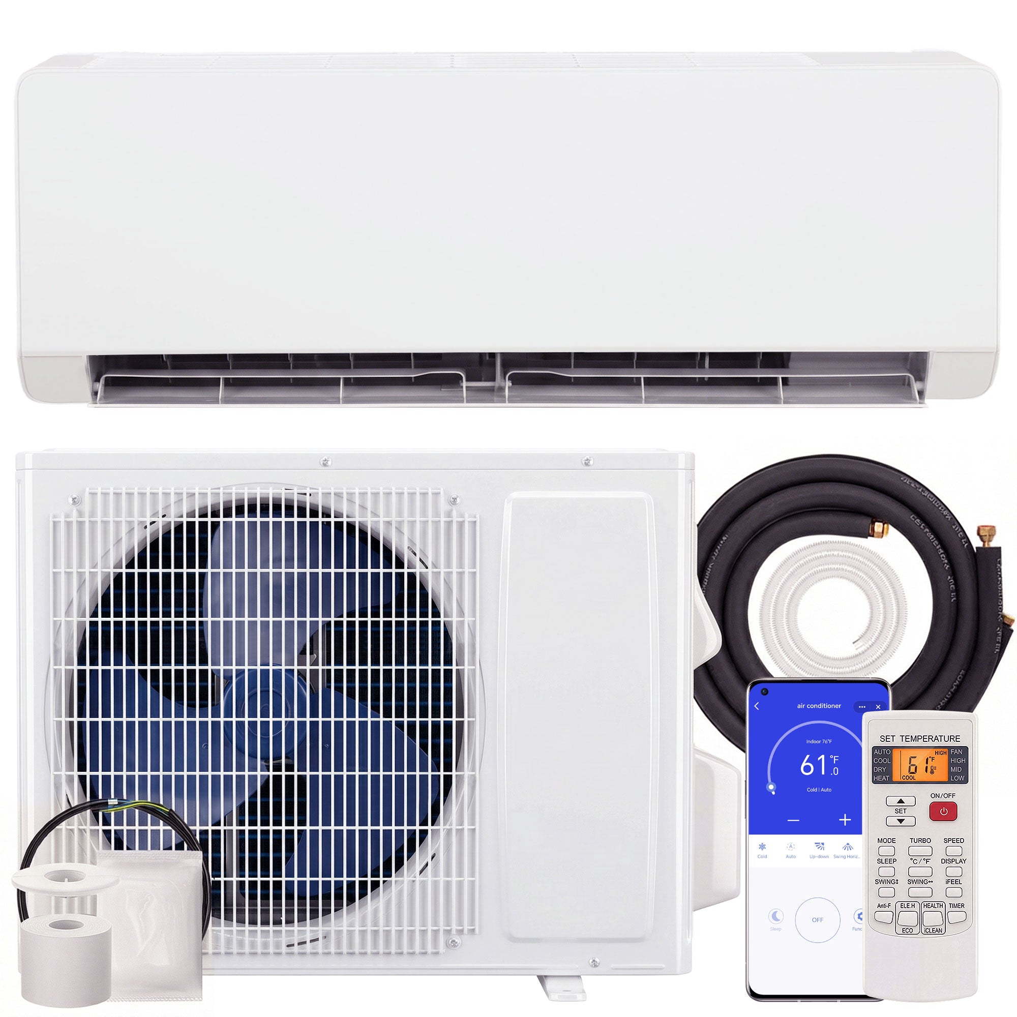 18000 BTU Mini Split Inverter AC with Ductless Heat Pump, WiFi, Cools up to 1250 Sq Ft