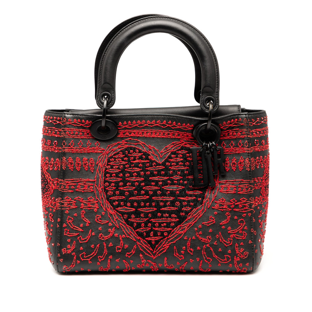 Medium Smooth Calfskin Embroidered Heart Playing Cards Lady Dior