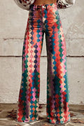High Rise Color Block Printed Wide Leg Pants