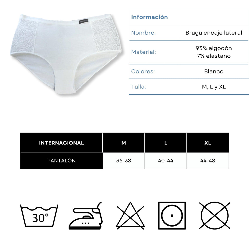Don Algodon | Pack de 6 Bragas con Cintura de Encaje Tiro Alto | Transpirables