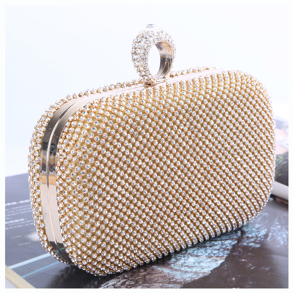 Sparkly Rhinestones Ring Clasp Evening Handbag