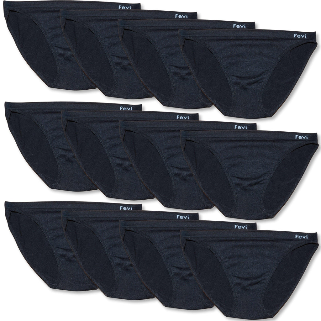 FEVI | Pack de 12 Braguitas Tiro Bajo |  1 o 3 Colores Diferentes: Blanco, Negro y Beige | Talla Única: M-L