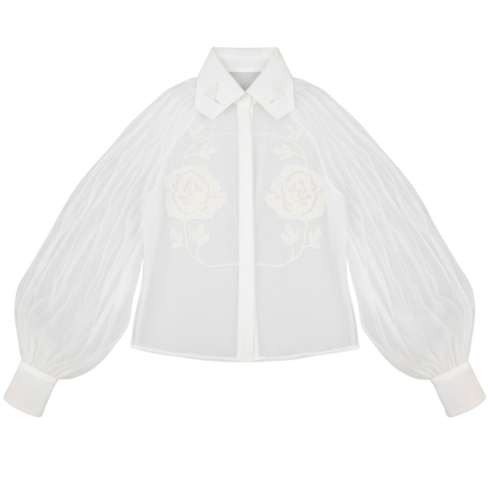 Embroidered Rose Shirt  | White