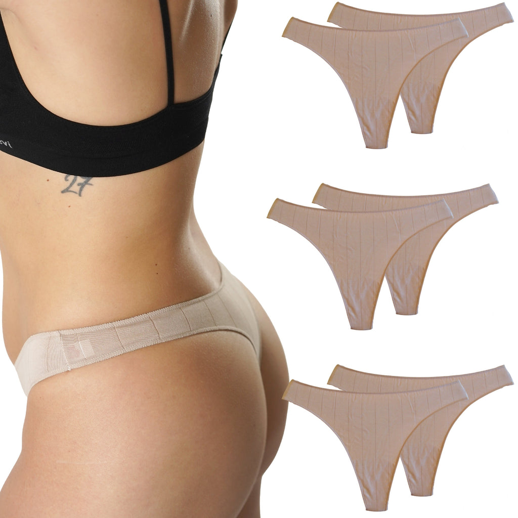 FEVI | Pack de 6 Tangas | 95% Algodón | Suaves y Transpirables | en 1 o 3 Colores: Negro, Beige, Blanco