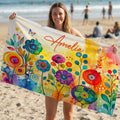 Toalla de playa personalizada de microfibra de secado rápido con diseño floral de acuarela y nombre Fiesta en la playa Regalo navideño para familiares y amigos