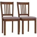 Set of 2 Modern Upholstered Dining Chairs with Linen Fabric and Rubberwood Legs in Brown