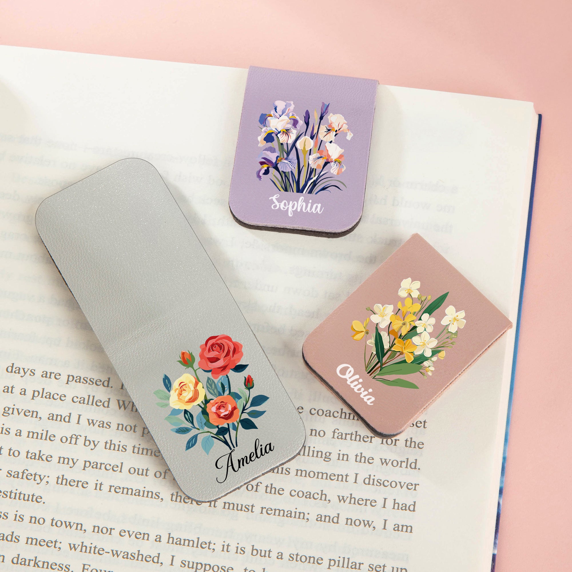 Personalizado Nacimiento Flor magnético de cuero de la PU Marcapáginas Clip con el nombre de Navidad Cumpleaños de regalo para los amantes de la lectura Los ratones de biblioteca