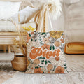 Bolsa de lona personalizada reutilizable Boho Retro Flower con nombre Accesorios de viaje Día de la Madre Regalo de cumpleaños para mujeres Niñas