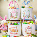Guirnalda personalizada Lindo Peter Rabbit Cesta de Pascua con nombre y forro de lunares Huevos de caza Fiesta de Pascua Regalo para niños
