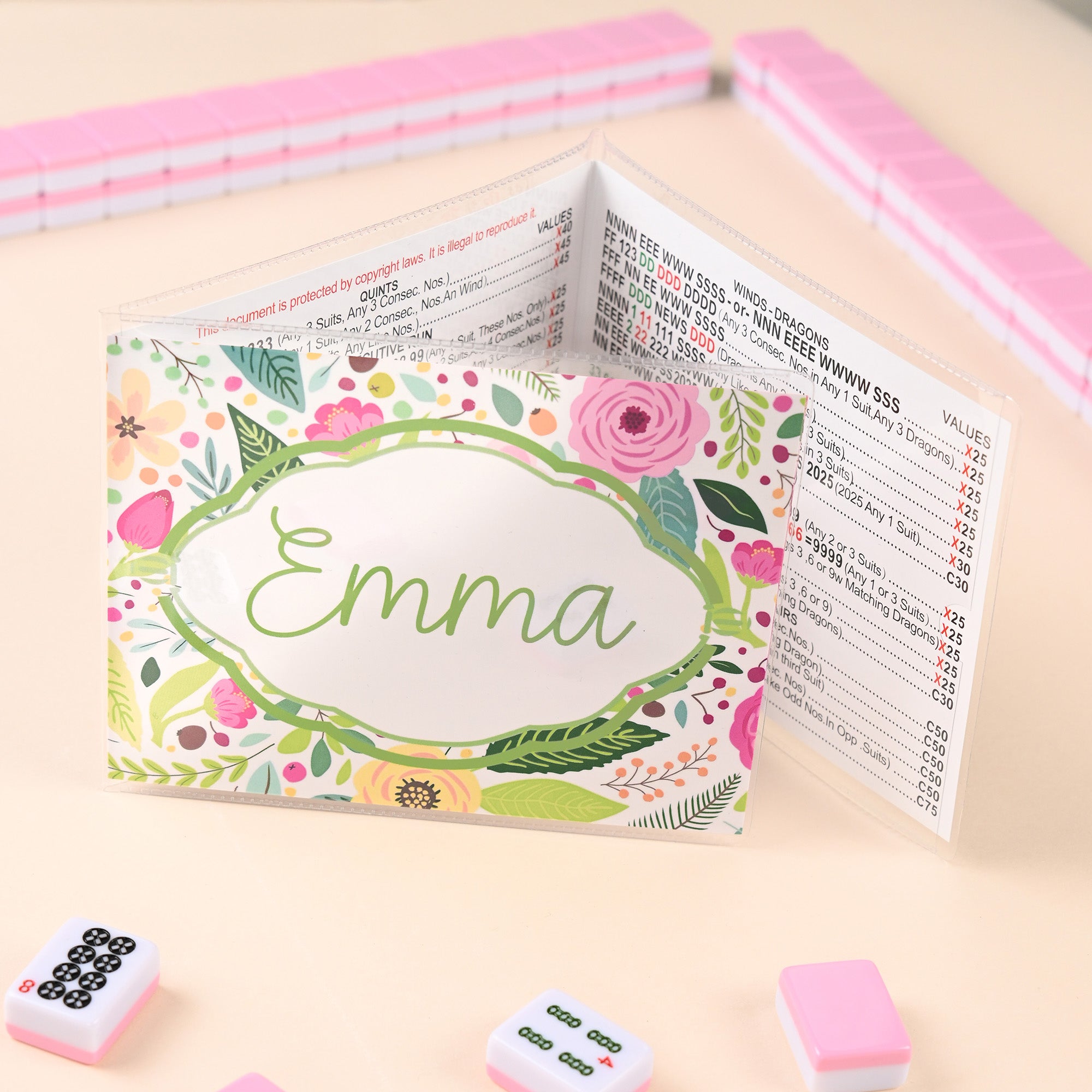 Personalizado multi-estilo colorido nombre del monograma de tres pliegues de la tarjeta de cubierta Set de pegatinas Cumpleaños Mahjong Noche de regalo para los amantes de Mahjong