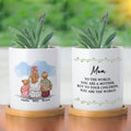 Maceta de cerámica personalizada en acuarela Family Embrace con base de bambú y texto Decoración del hogar Día de la madre Regalo de cumpleaños para mamá