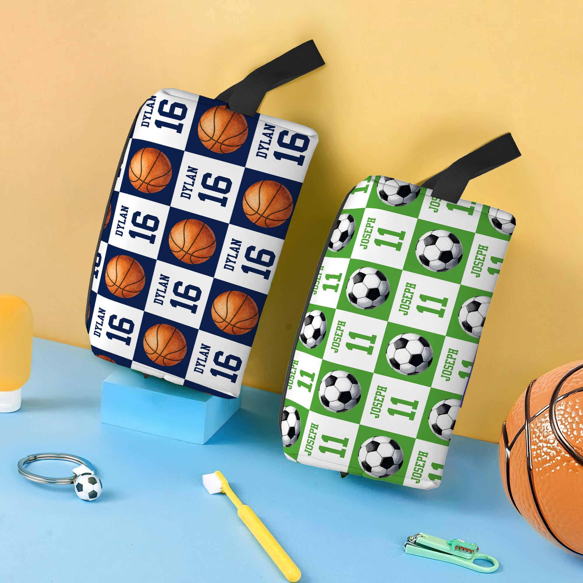 Neceser portátil personalizado con nombre y asa Accesorios de viaje Regalo de cumpleaños para el día del partido para los amantes del deporte