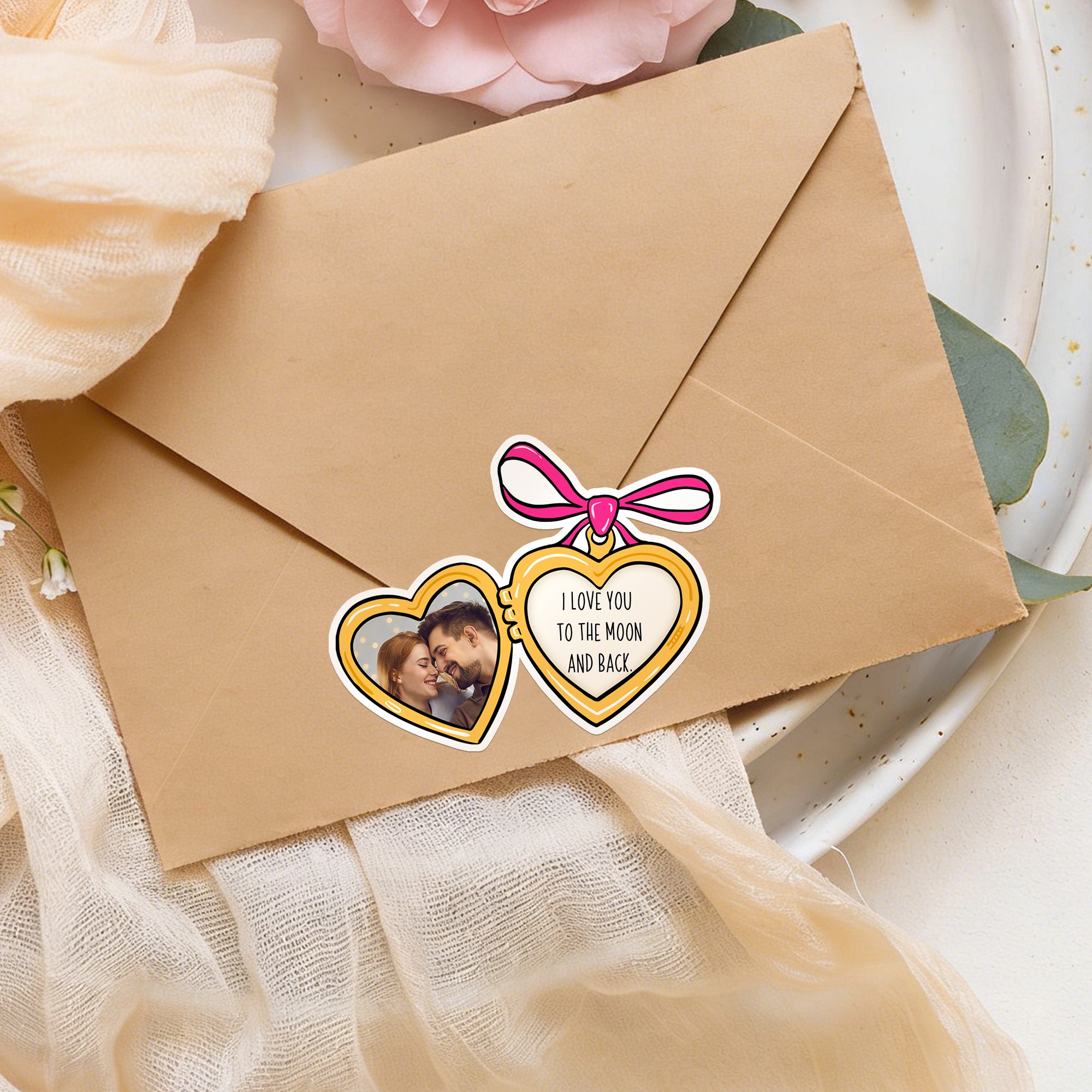 Personalizado Multicolor Amor Bloqueo arco impermeable pegatinas con foto y texto Día de San Valentín Boda Regalo para Pareja Bestie