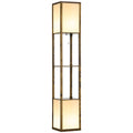 Modern Corner Standing Lamp with Shelves & Dual Lampshades, Bulb not Included, Rustic Brown
