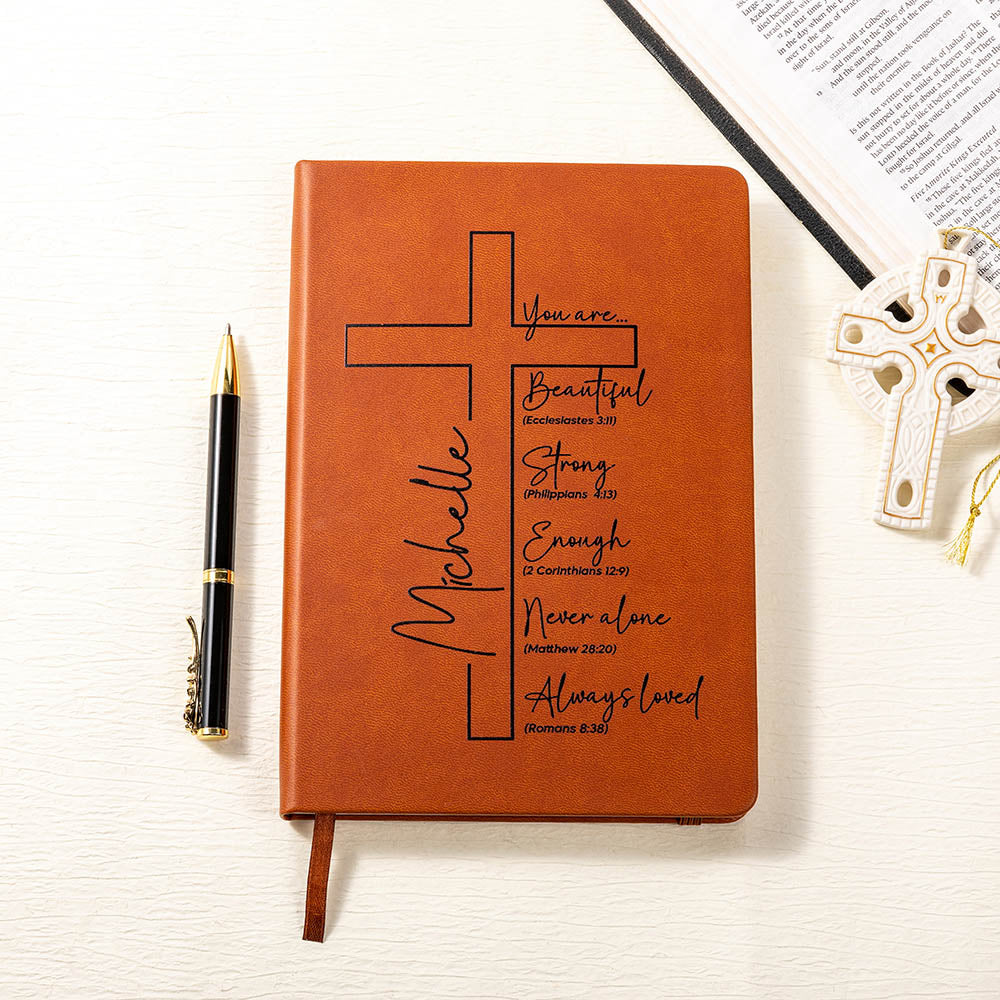 Personalizado Cruz de Dios Biblia Versículo A5 Cuero Cubierta Cuaderno con Nombre Estudio Suministros Cumpleaños Oración Religiosa Regalo para Familia Amigos