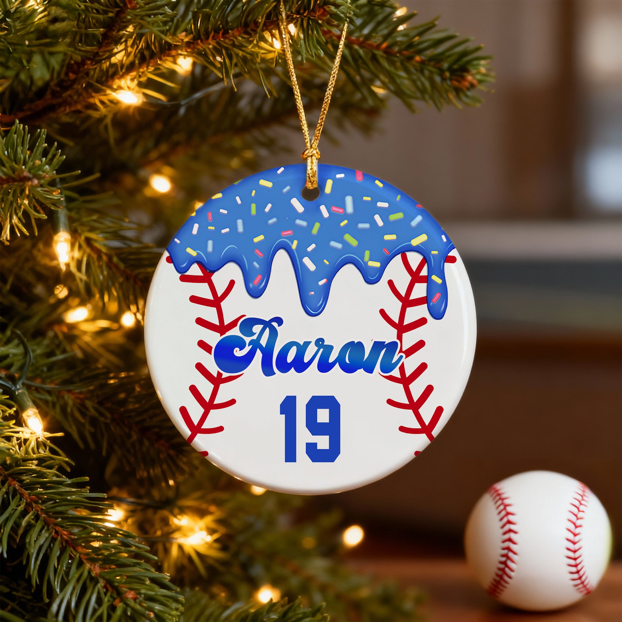 Adorno navideño personalizado de helado de béisbol con nombre y número Regalo de cumpleaños del día del partido para entusiastas del béisbol