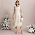 Bridal Wedding Dress Ivory Long Sleeve Short Square A-line Lace