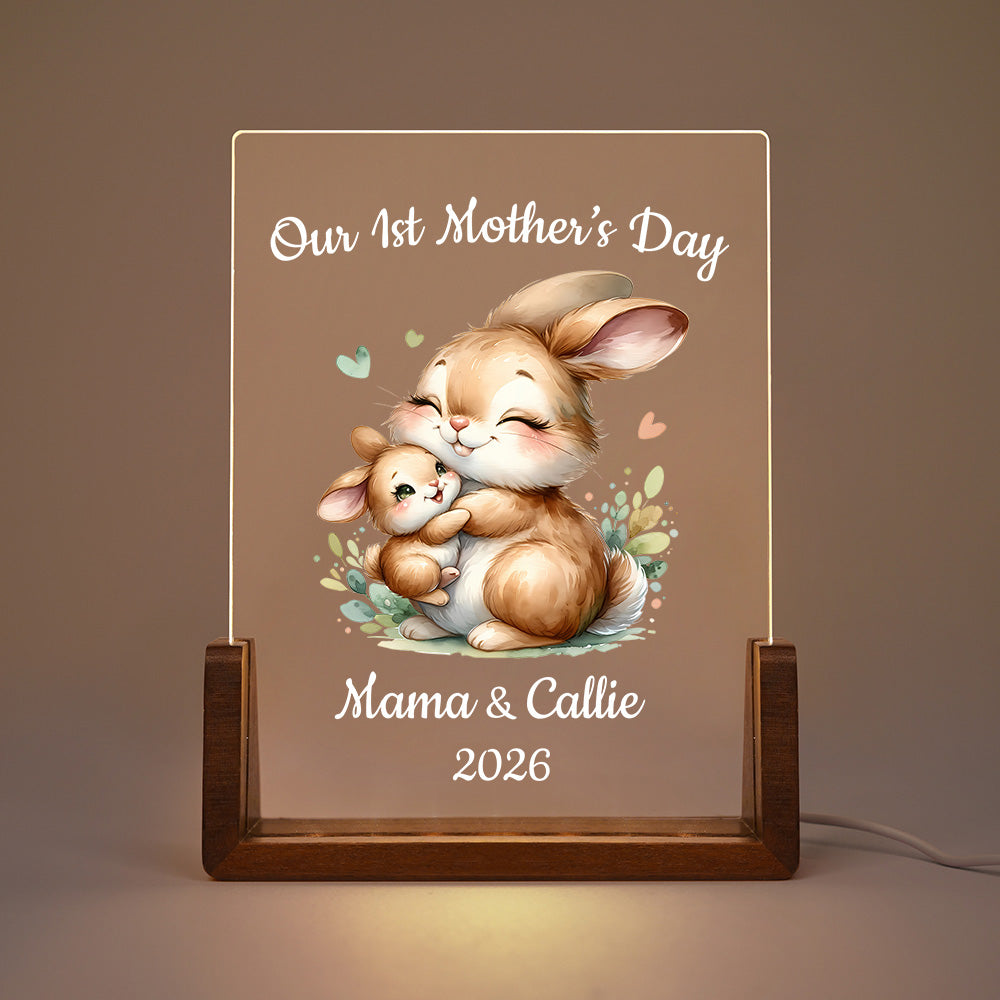 Luz nocturna LED con nombre de animal personalizada para padres e hijos con base de madera Regalo de cumpleaños para mamá e hijos en el Día de la Madre