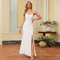 Bridal Wedding Dress Ivory Spaghetti Straps Long Cowl Mermaid Chiffon