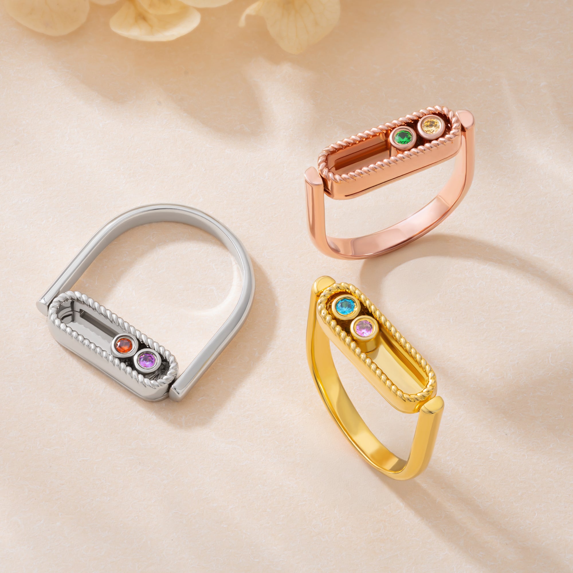 Anillo personalizado de plata de ley con doble piedra de nacimiento y texto Joyería delicada Regalo de cumpleaños de San Valentín para madre esposa