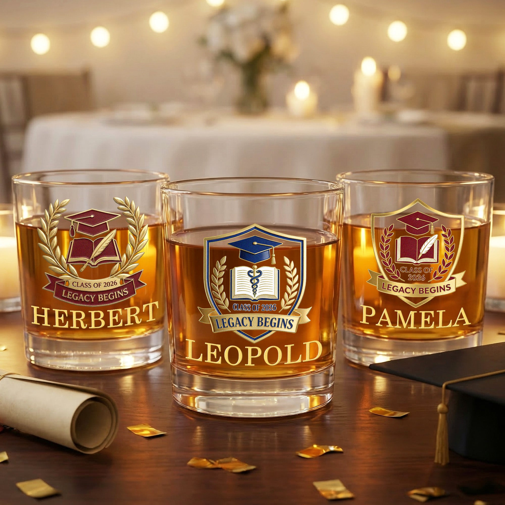 Personalizado Estilo Colegiado Médico Emblema 10 oz vaso de whisky con el nombre de beber a diario Regalo de graduación para los graduados de Arquitectura Médica