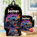 Mochila personalizada de acuarela con dibujos de camiones Bolsa de almuerzo Estuche con nombre Regalo de cumpleaños de vuelta al cole para niños Niñas Estudiantes