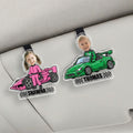 Personalizado Cartoon Racing Elementos Foto Coche Sun Visor Clip con Nombre Accesorios de coche Regalo de cumpleaños para los entusiastas del automovilismo aficionados