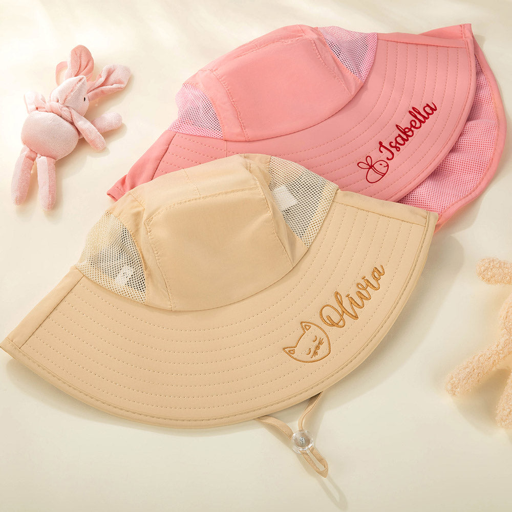 Sombrero de cubo transpirable bordado con animal personalizado para niños con nombre Accesorio de verano Regalo de cumpleaños y vacaciones para niños y niñas