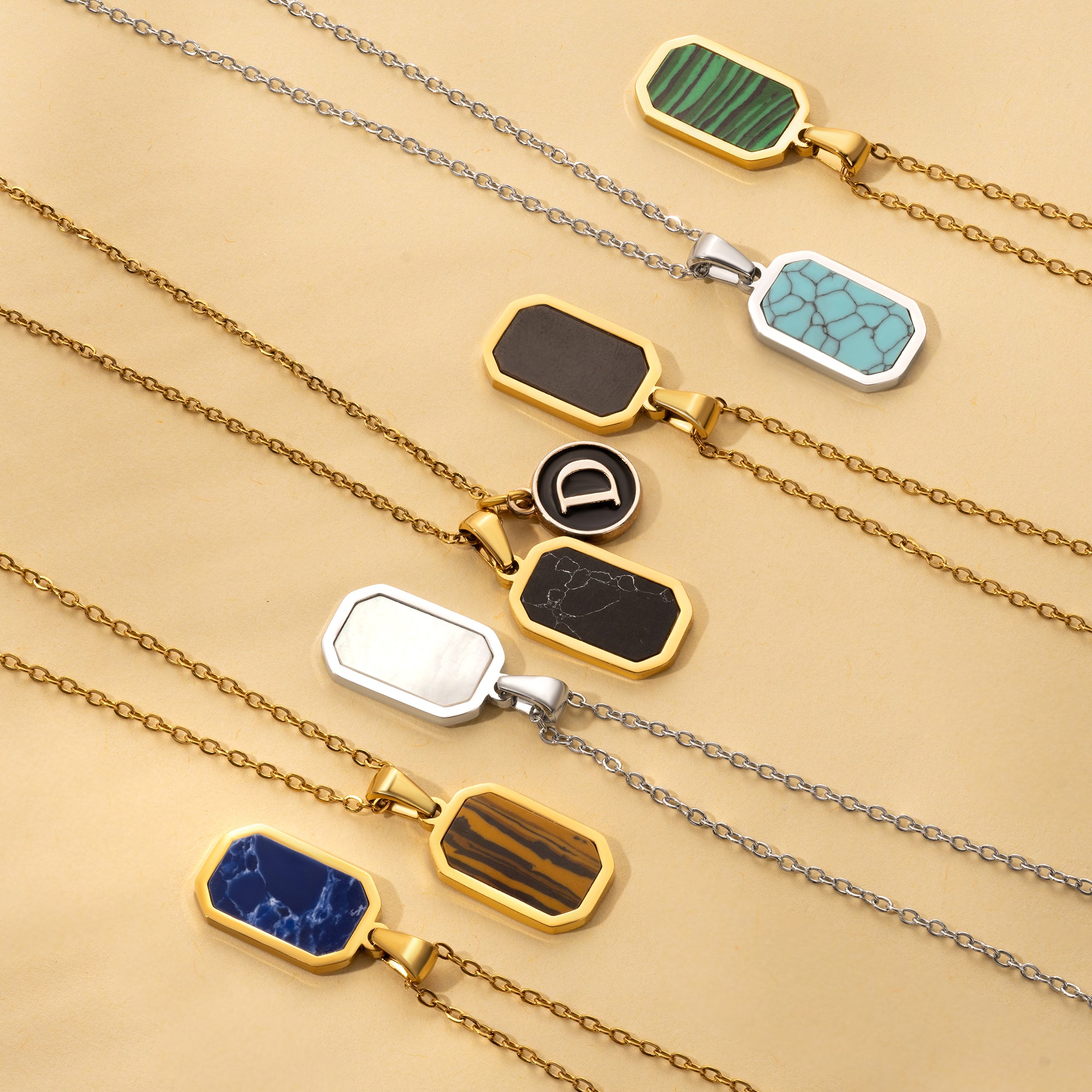 Personalizado Minimalista Cuadrado Imitación Ágata Piedra Collar con Inicial Cumpleaños Aniversario Regalo para Mujer