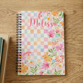 Cuaderno A5 personalizado con nombre en forma de damero floral Agenda de uso diario Regalo de cumpleaños para mujeres Amigas