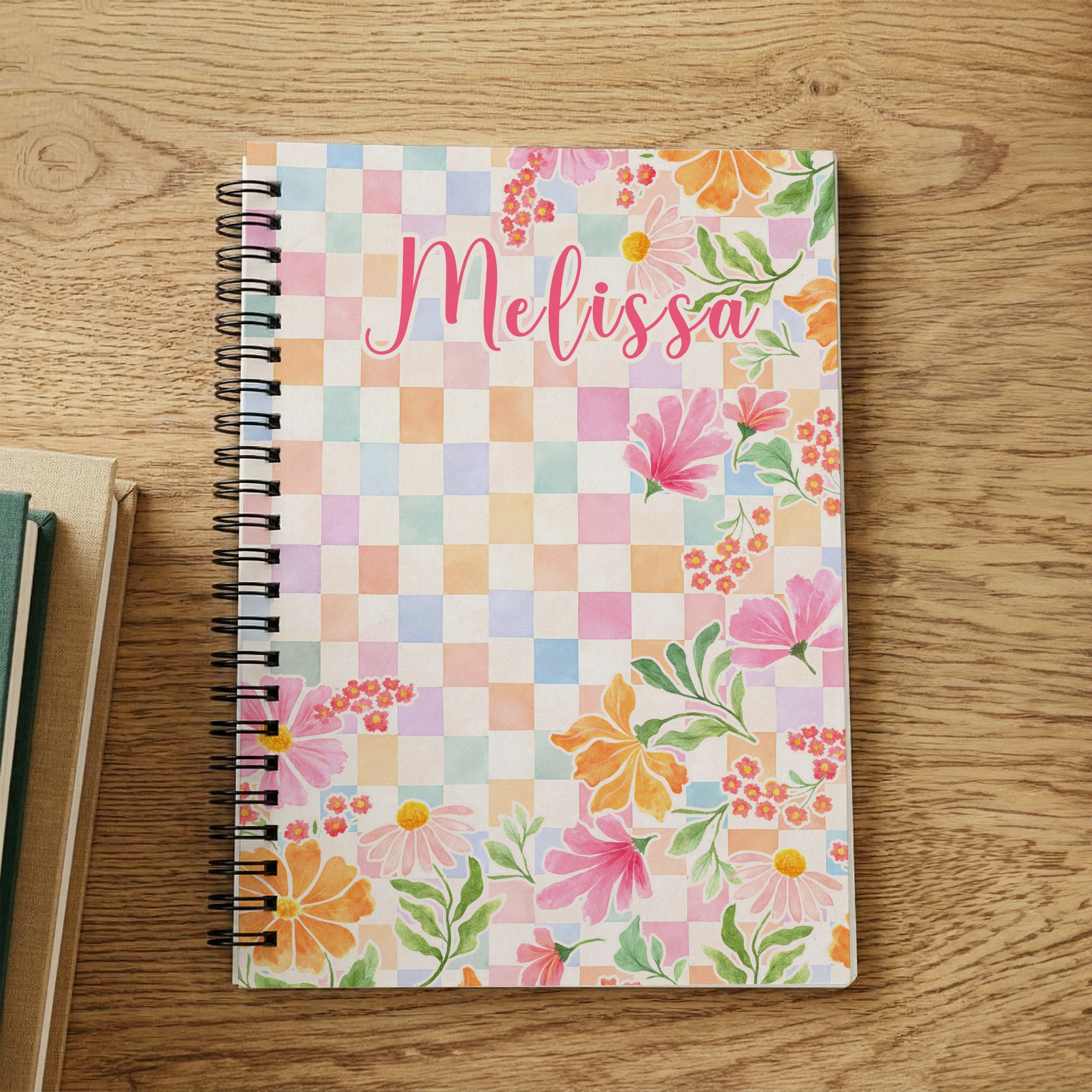 Cuaderno A5 personalizado con nombre en forma de damero floral Agenda de uso diario Regalo de cumpleaños para mujeres Amigas
