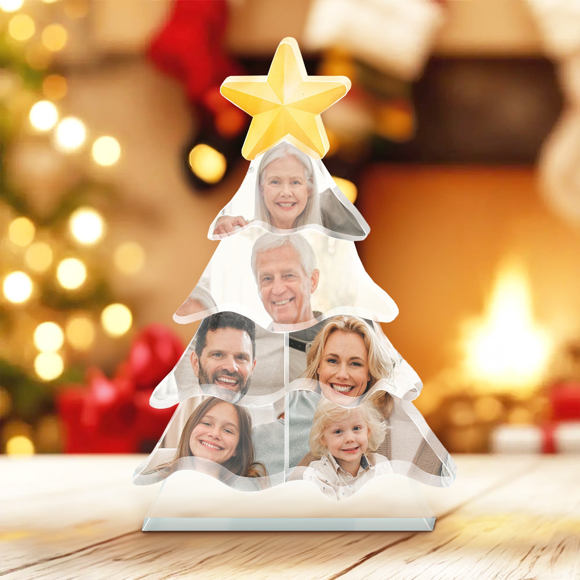 Estrella personalizada Árbol de Navidad Adorno de acrílico con 4-8 fotos Decoración del hogar Regalo de Navidad para la familia Amigos